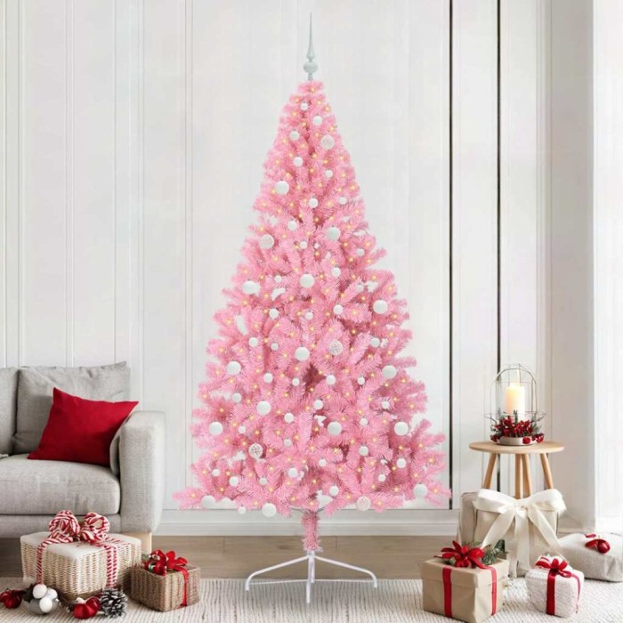 vidaXL Pom de Crăciun artificial pre-iluminat Roz 240 cm PVC 3397105
