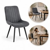Scaun tapitat de bucatarie si living, Grace, catifea matlasata gri, picioare metal negre, 43.5x53x88 cm, JollyMag, KT02