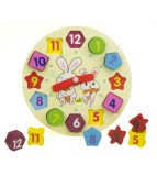 Ceas educativ din lemn pentru copii cu forme geometrice ,12 piese, diametru 18 cm