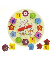 Ceas educativ din lemn pentru copii cu forme geometrice ,12 piese, diametru 18 cm