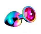 Dop Anal Metalic, Small, Multicolor, Piatra Roz Inchis, Guilty Toys