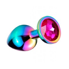 Dop Anal Metalic, Small, Multicolor, Piatra Roz Inchis, Guilty Toys