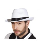 Pălărie de gangster albă din fetru, cu bandă neagră