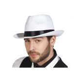 Pălărie de gangster albă din fetru, cu bandă neagră