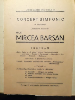program Orchestra simfonică radio, stag. 1945-46, cond. muzicală Mircea Barsan foto