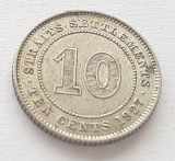 390. Moneda Straits Settlements 10 cents 1927 - Argint, Asia