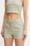 Marella pantaloni scurți din amestec de in CIOCCA femei, culoarea bej, uni, medium waist, 2513141052200