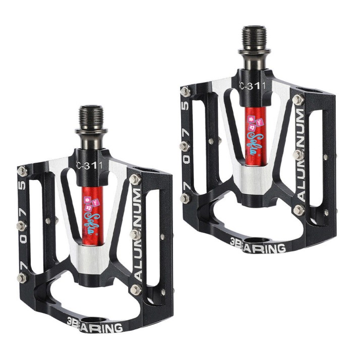 Set 2 Pedale de Aluminiu Bicicleta MTB, BMX, Antiderapant, Rulment triplu, Sofia CONCEPT&reg;, Black/Red
