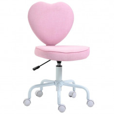 Scaun de birou, Heart, rotativ, poliester si PU, roz, 40x50x79-89 cm