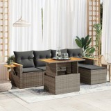 VidaXL Set mobilier grădină cu perne 6 piese gri poliratan/lemn acacia