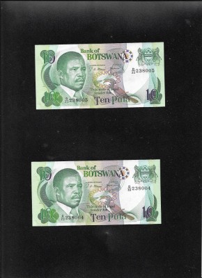 Rar! Set Botswana 2 x 10 pula 1982 P#9c aunc foto