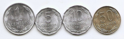 Chile Set 4 - 1, 5, 10, 50 Centavos 1975/79 - B11, KM-203,204a,205a,206a UNC !!! foto