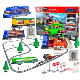Trenulet electric Train World, 68 piese, sunete, lumini, 1 locomotiva, 4 vagoane, mina, semne feroviare, accesorii, 762 cm