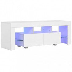 Comodă TV cu lumini LED, alb extralucios, 130x35x45 cm