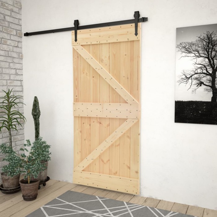 vidaXL Ușă glisantă cu set feronerie, 90 x 210 cm, lemn masiv de pin