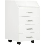 Vinsetto Dulap Birou din Lemn cu 4 Sertare, Fiset Birou cu Roti si Margini Inaltate, 40x36x65cm, Alb