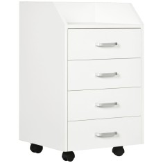 Vinsetto Dulap Birou din Lemn cu 4 Sertare, Fiset Birou cu Roti si Margini Inaltate, 40x36x65cm, Alb