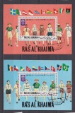 RAS AL KHAIMA CERCETASI 1971MI: BL. 96A + 97A STAMPILATE, Nestampilat