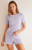 Women&#039;secret pijamale de bumbac Snoopy culoarea violet, bumbac