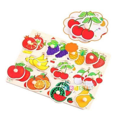 Puzzle Tabla Lemn Fructe Incastrate cu Maner Ajutator A3020 foto