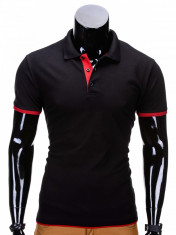 Tricou pentru barbati polo negru simplu slim fit casual S758 foto