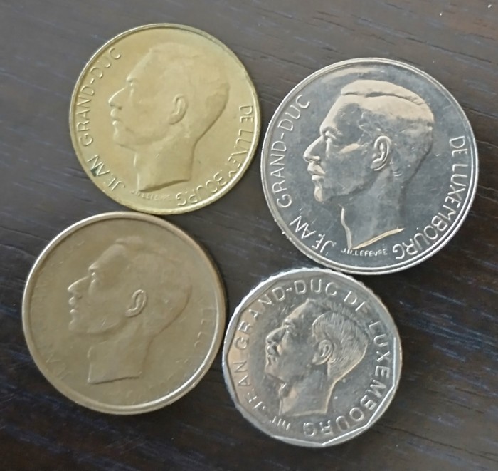Lot 4 monede diferite Luxemburg - 5/10/20/50 Francs