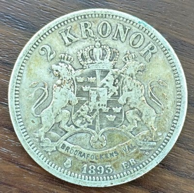 Moneda Suedia - 2 Kronor 1893 - An rar - Argint foto