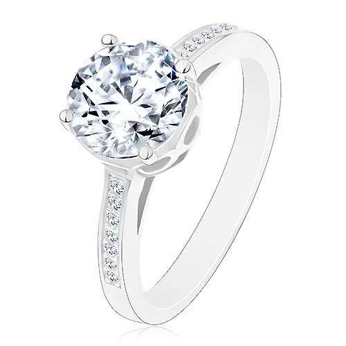 Inel din argint 925 - de logodnă, zirconiu mare rotund, transparent &icirc;n montură decorativă - Marime inel: 56