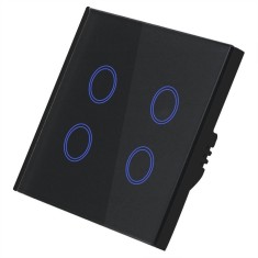 Intrerupator Smart Touch Techstar&reg;, Wireless 2.4GHz, Sticla Securizata, Design Modern, Iluminare LED, 4 Faze, Cu NUL, Negru