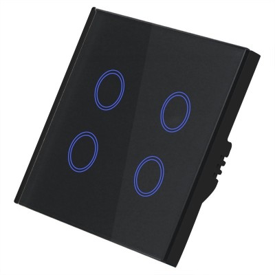 Intrerupator Smart Touch Techstar&amp;reg;, Wireless 2.4GHz, Sticla Securizata, Design Modern, Iluminare LED, 4 Faze, Cu NUL, Negru foto