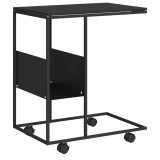Cumpara ieftin Masa laterala cu roti, negru, 55x36x63,5 cm, lemn prelucrat