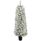HOMCOM Brad de Crăciun &Icirc;mbrăcat &icirc;n Zăpadă cu 100 LED-uri 120 cm 8 Moduri 180 Ramuri Verde și Alb | Aosom Romania
