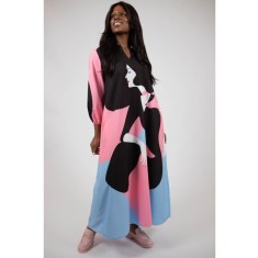 ROCHIE MAXI CU BUZUNARE SI MANECA LUNGA RETRO LADY TALIE UNICA Multicolora