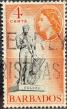Barbados 4 Cents &ndash; Statuia Lordului Nelson și Regina Elisabeta a II-a &ndash; marcă poștală clasică