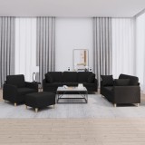 VidaXL Set de canapele cu perne, 4 piese, negru, material textil