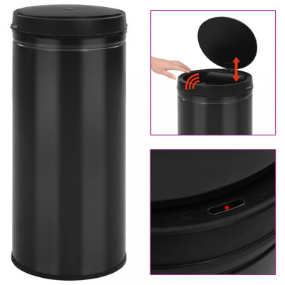 Coș de gunoi automat cu senzor, 80 L, negru, oțel carbon foto