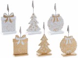Set 6 memo clip Craciun lemn maro alb 7,5 x 3,5 x 9,5 H
