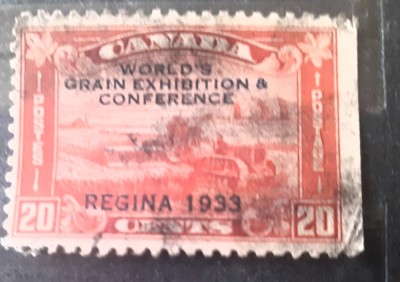 Canada 1933 recolta, tractor, supratipar world&amp;#039;s grain exhibitions 1v stampilata foto