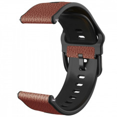 Curea hibrid piele-silicon compatibila cu Huawei Watch GT 4 46mm, Telescoape QR, 22mm, Carob Brown