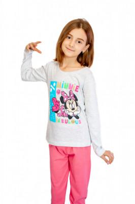 Pijama copii, cu maneca si pantalon lung, Disney Minnie, 100% Bumbac, Roz foto