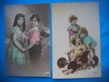HOPCT 1766 COPII--ROMANTICA-FRANTA-LOT 2 CARTI POSTALE VECHI-CIRCULATE