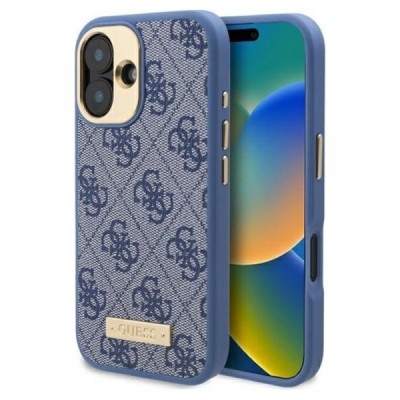 Husa MagSafe pentru Apple iPhone 16 Plus, Guess, 4G Logo Plate, Albastra foto