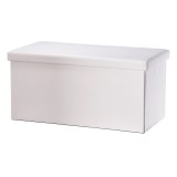 Bancuta pliabila cu spatiu depozitare piele ecologica alba 76 x 38 x 38 cm