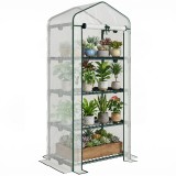 Outsunny Seră Verticală pentru Balcon și Terasă cu 4 Rafturi, Structură din Oțel și PE, 70x50x160 cm, Alb | Aosom Romania
