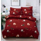 Lenjerie pat de Craciun cu elastic,pat dublu,bumbac finet,6 piese,visinie cu Mos Craciun-A924