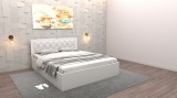 Pat Poxy cu Tablie Tapitata Alb , 160 cm x 200 cm Fara Saltea