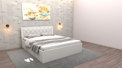 Pat Poxy cu Tablie Tapitata Alb cu Saltea 140 cm x 200 cm foto