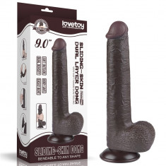 Dildo Realistic Sliding Skin Dual Layer, Brun Inchis, 22.5 cm