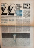 Revista 22 nr 3 ianuarie 1992, 12 pagini, dimensiune 42 x 30 cm, stare buna, coperti brosate