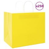 vidaXL Pungi de h&acirc;rtie 250 buc cu m&acirc;nere galbene 32x22x28 cm